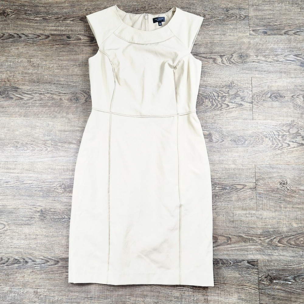 The Limited Collection Beige Cap Sleeve Sheath Dress Size 4 Professional Neutral